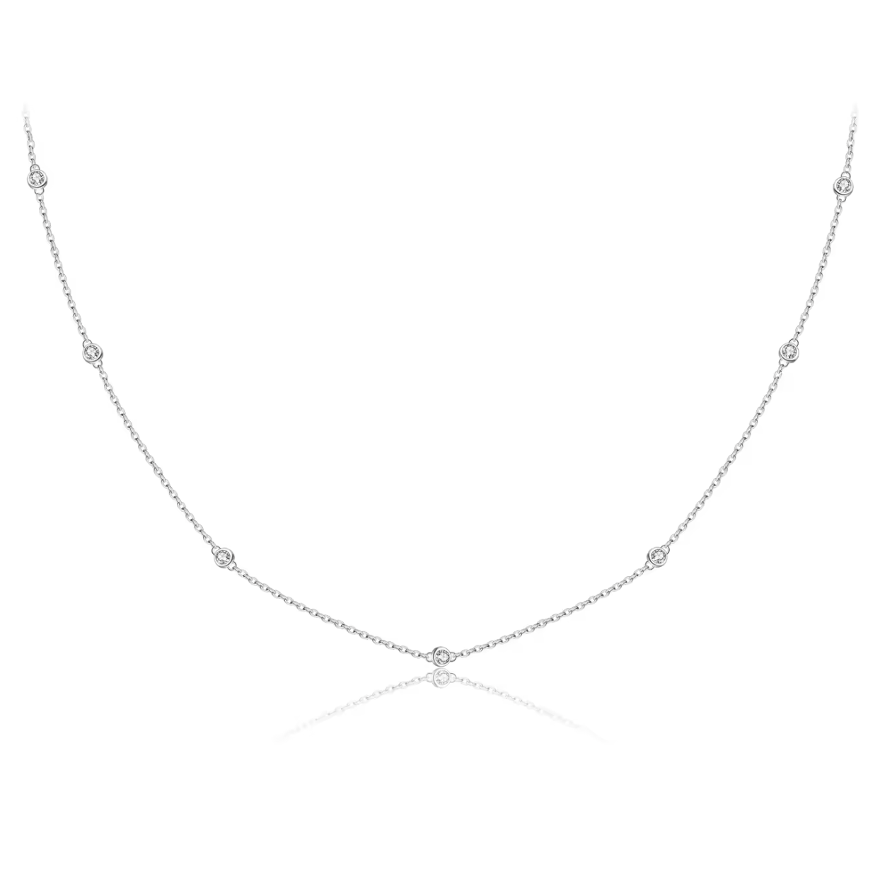 Bezel-Set Zircon Station Chain Necklace
