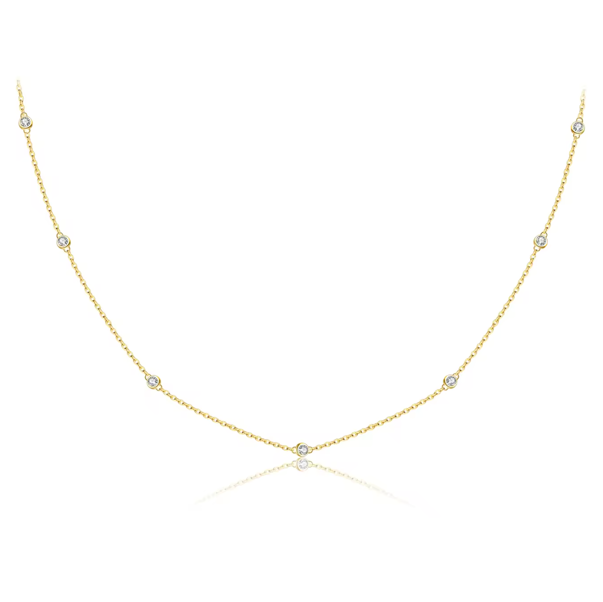 Bezel-Set Zircon Station Chain Necklace