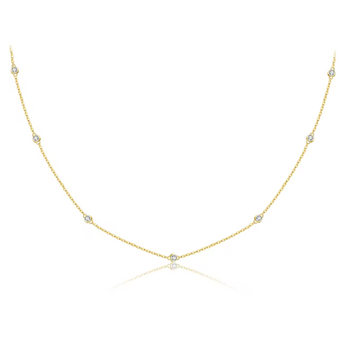 Bezel-Set Zircon Station Chain Necklace