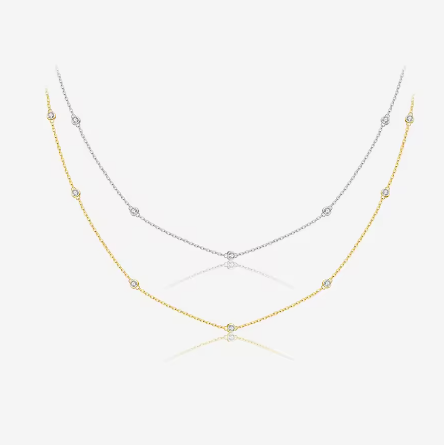 Bezel-Set Zircon Station Chain Necklace