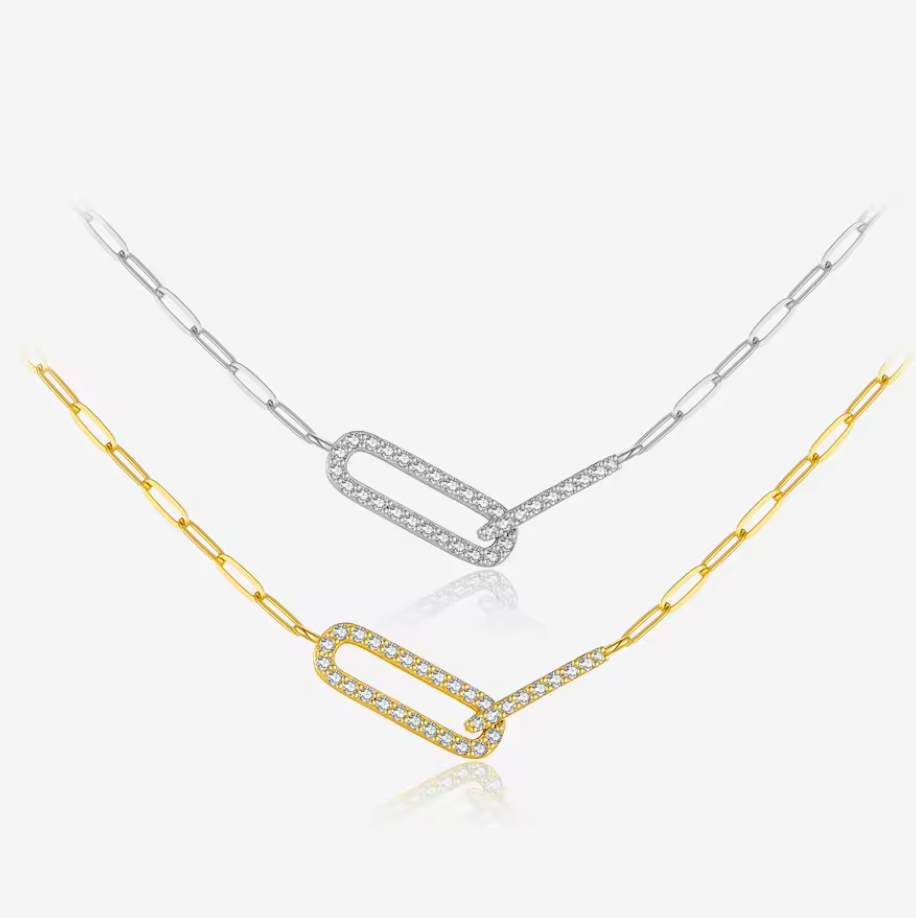 Interlocking Crystal Paperclip Necklace