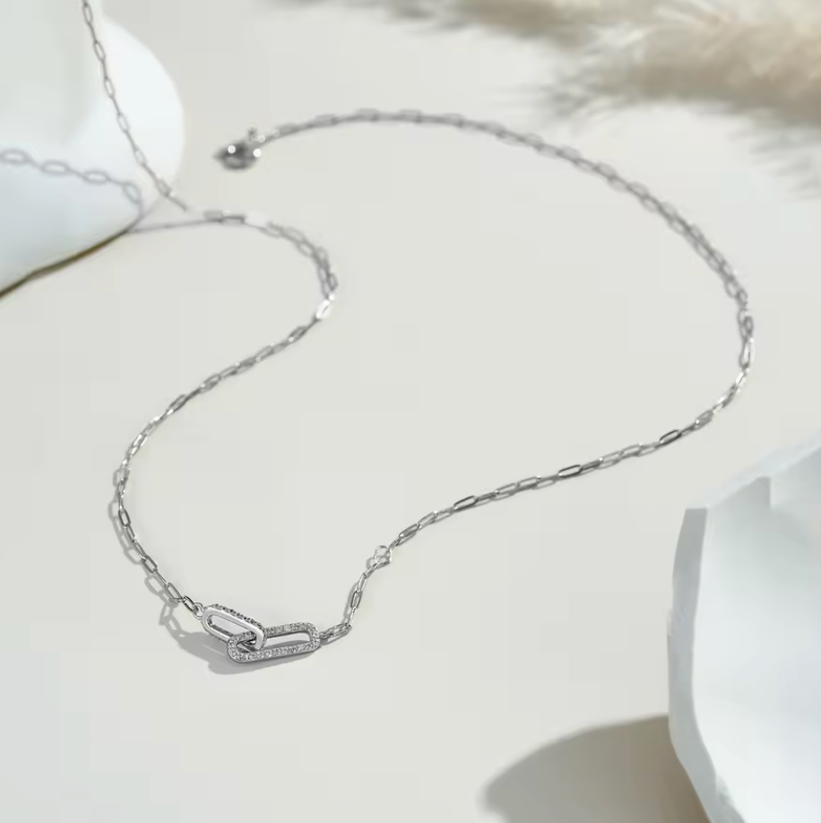 Interlocking Crystal Paperclip Necklace
