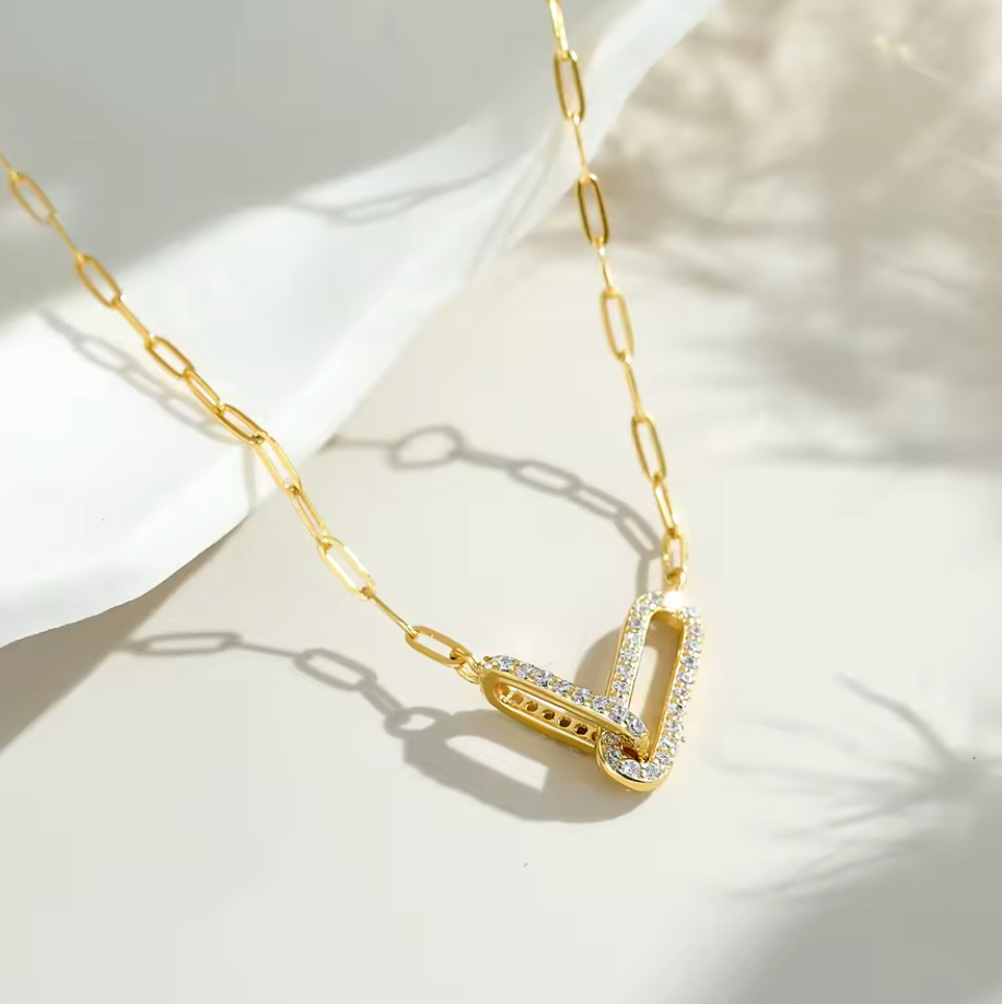 Interlocking Crystal Paperclip Necklace
