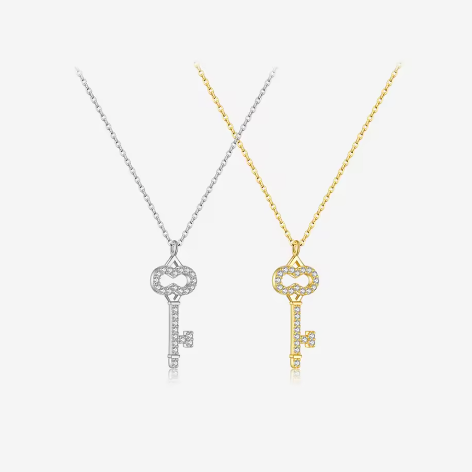Pave-Set Vintage Key Pendant Necklace