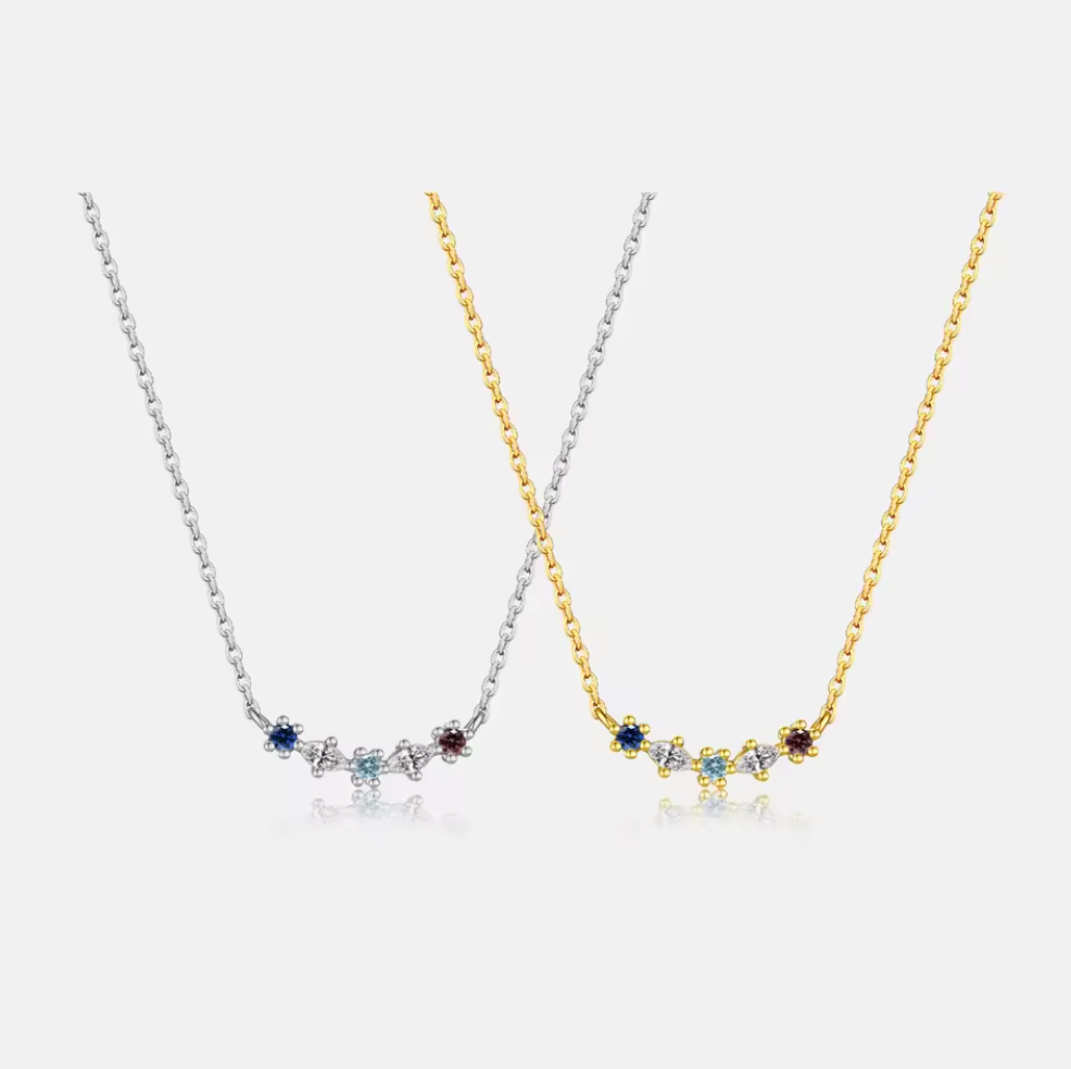 Multi-Gem Curved Cluster Bar Necklace