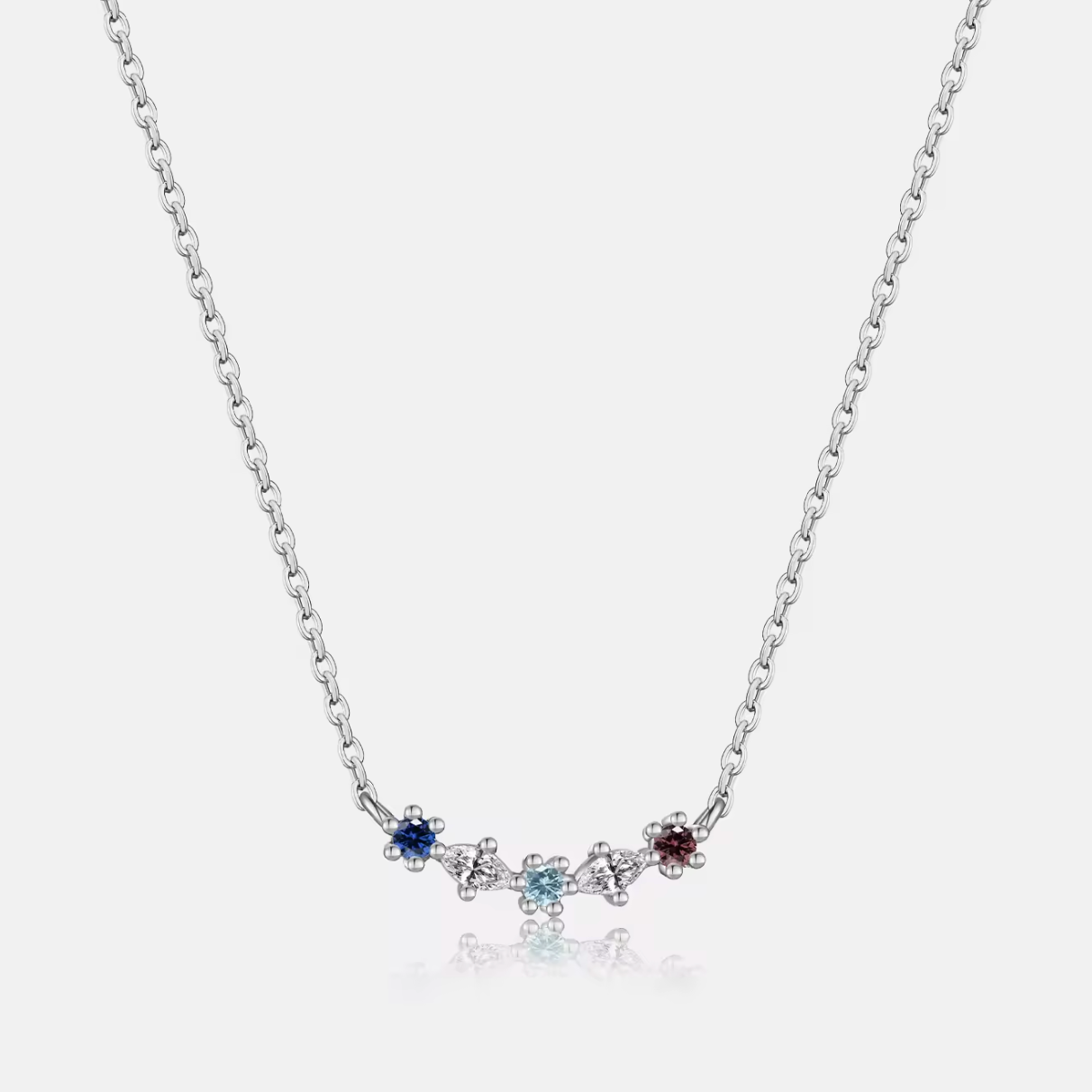 Multi-Gem Curved Cluster Bar Necklace