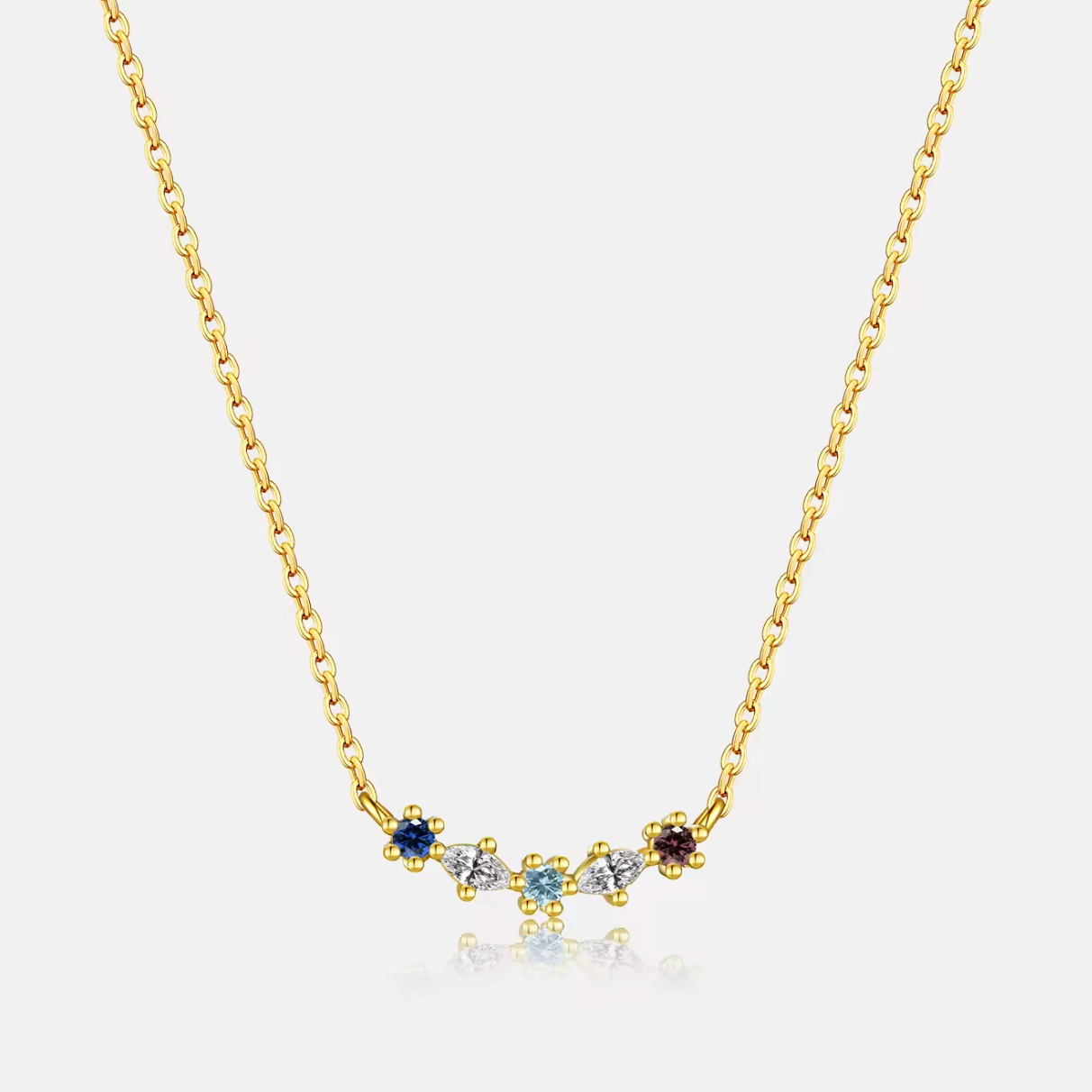 Multi-Gem Curved Cluster Bar Necklace