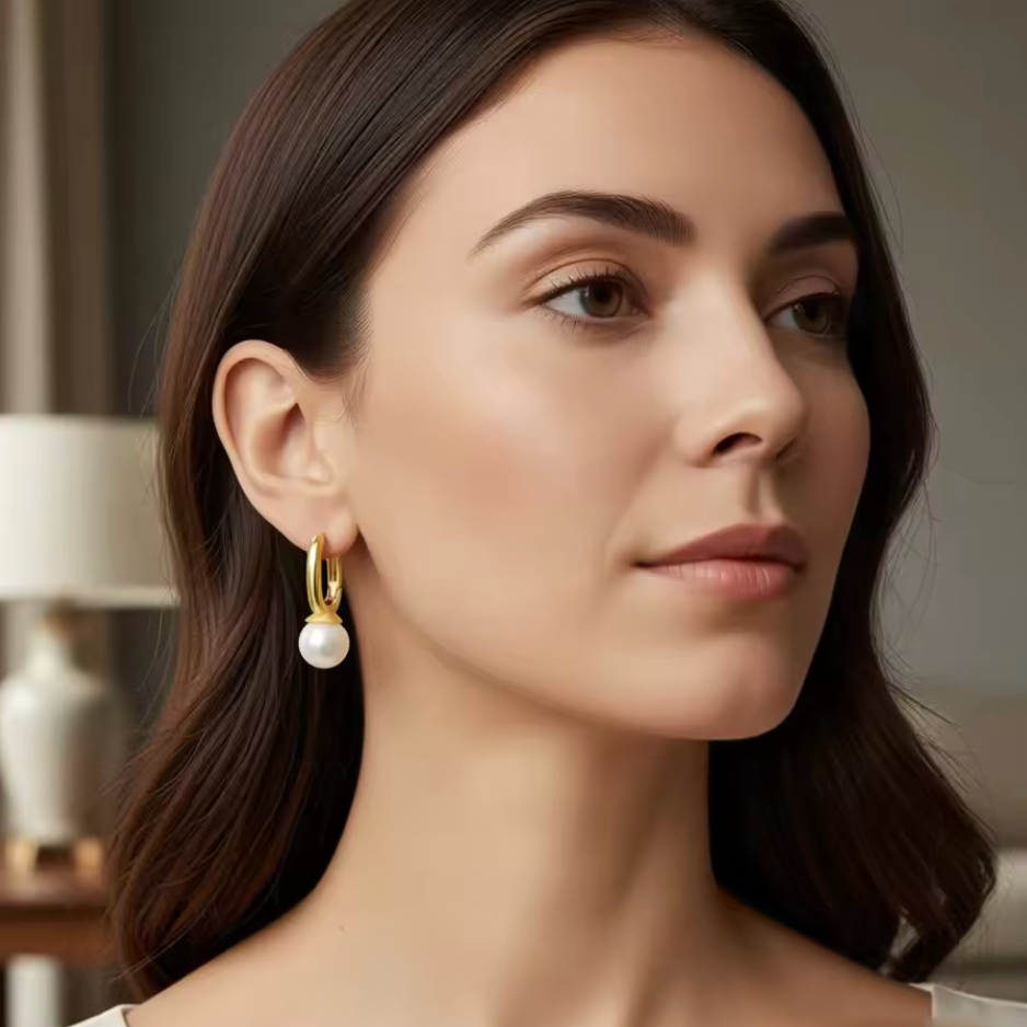 Classic Pearl Drop Hoop Earrings