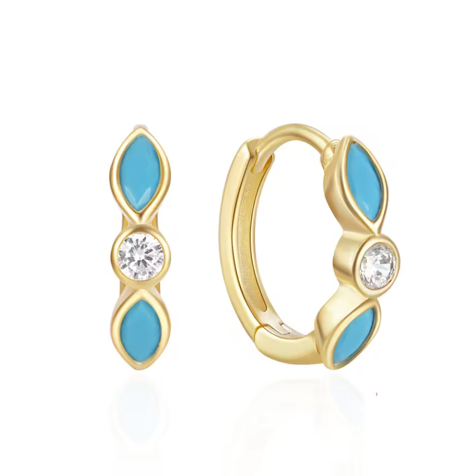Marquise Turquoise Huggie Earrings