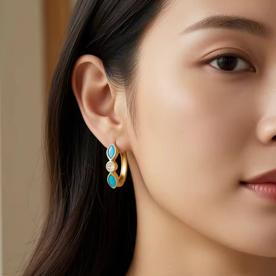 Marquise Turquoise Huggie Earrings